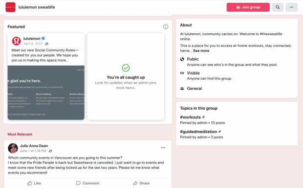 Lululemon Facebook groups