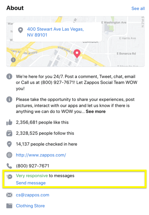 Zappos About Very responsive message badge