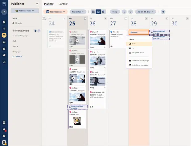 Скриншот календаря в Hootsuite Planner