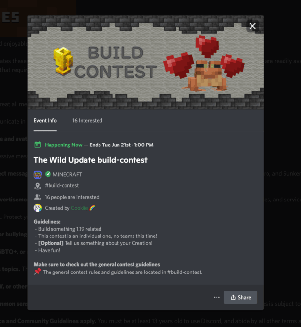 Minecraft build contest event info