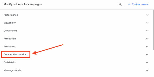 competitive metrics tab on google ads