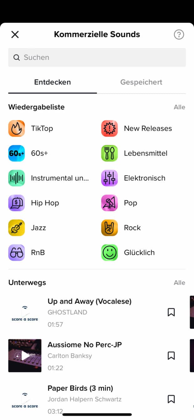 sounds fuer tiktok video waehlen