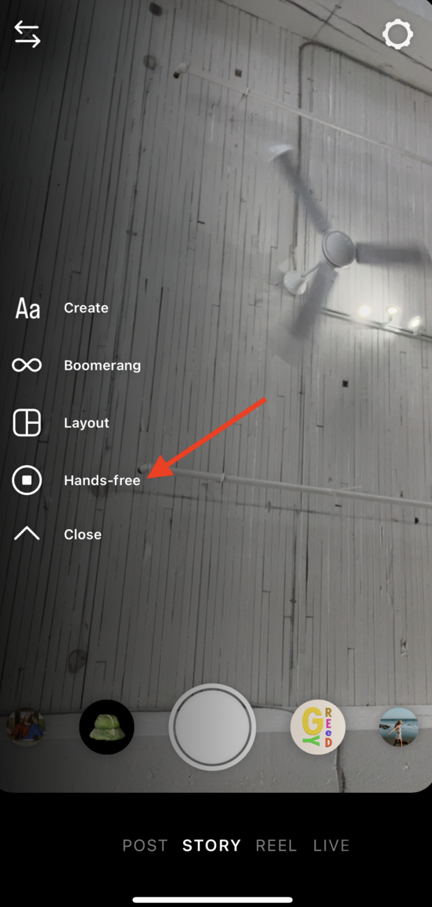 hands-free option on instagram stories screen