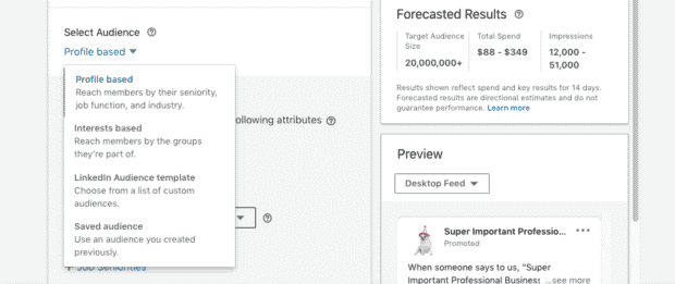 select audience target or saved