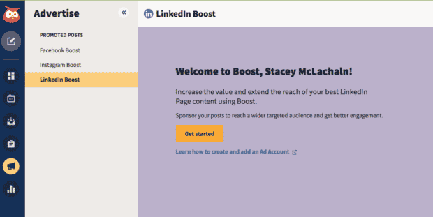 Hootsuite advertise click on LinkedIn boost button