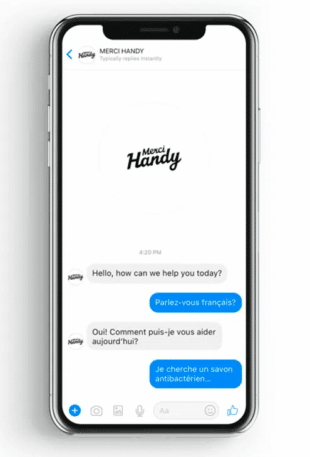 An example of a multilingual chatbot serving a customer in French.