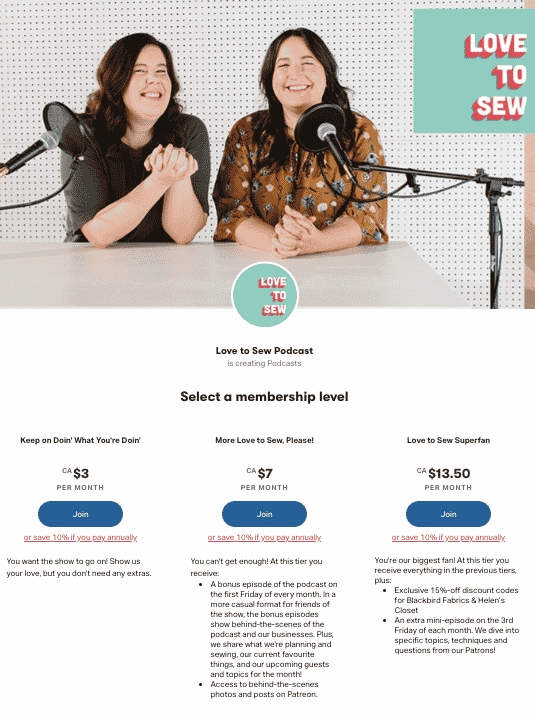 The Love to Sew podcast Patreon