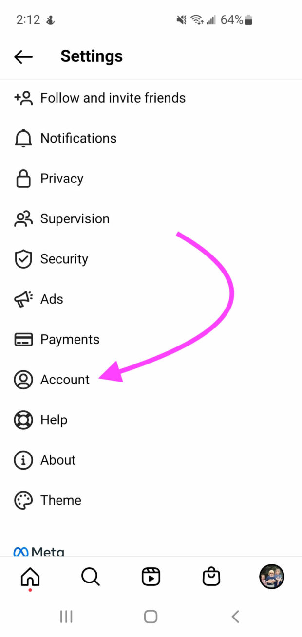 Account settings in Instagram