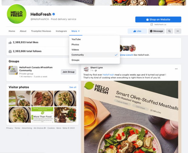 HelloFresh #FreshFam Group community tab