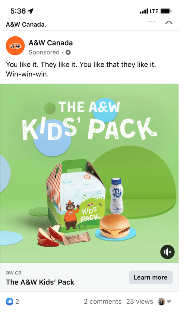 A&W sponsored ad paid campaign