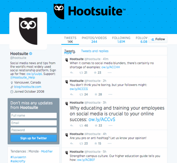 Hootsuite 2014 Twitter page