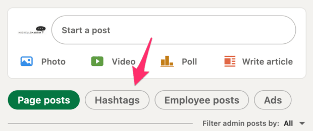 hashtags on company page