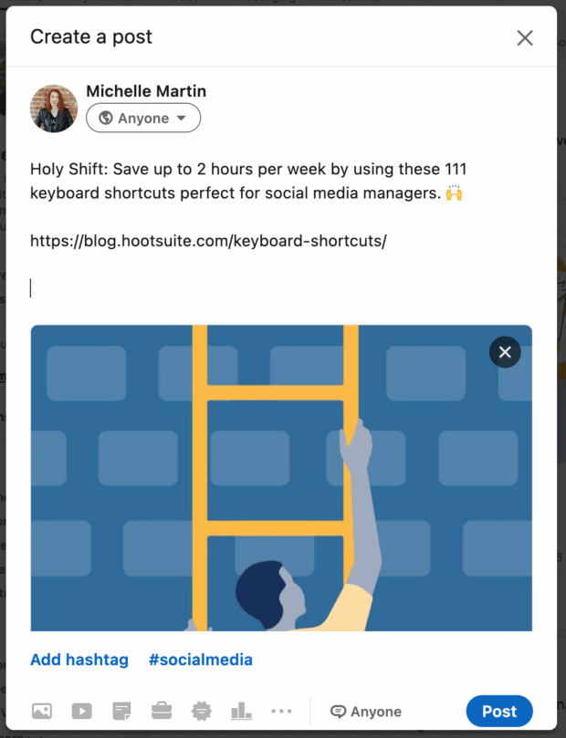 create a post on LinkedIn