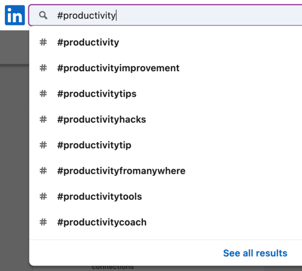 Lista de hashtags más populares con la palabra #productivity