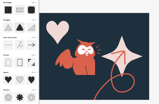 image de hibou avec des formes géométriques trouvée dans adobe express