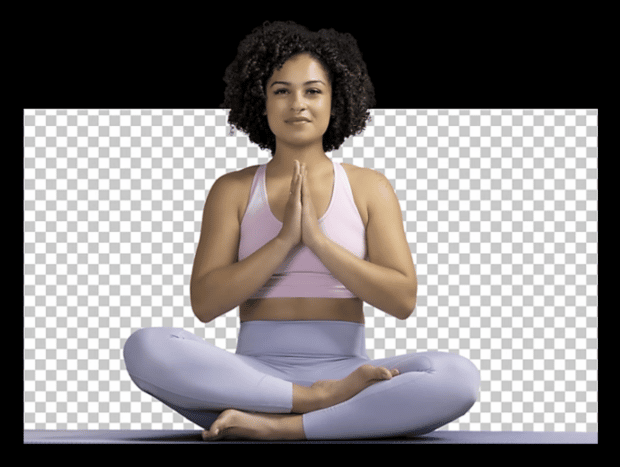 Mujer en pose de yoga sentada sobre fondo transparente