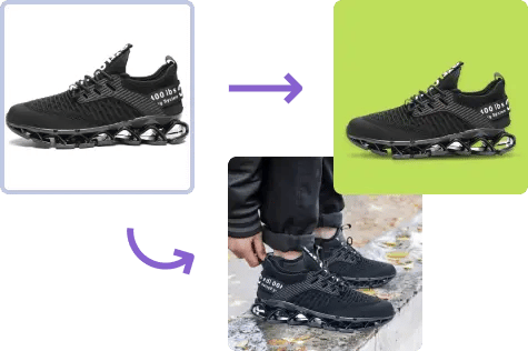 sneaker montré avec trois options d'arrière-plan différentes