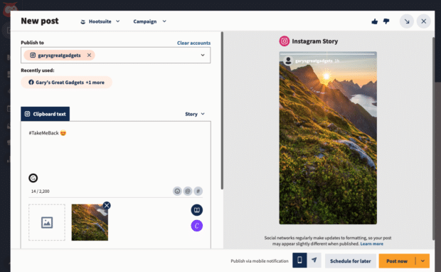 Creating an Instagram Story in the Hootsuite Composer dashboard