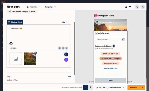 Select the date and time you want to publish your Instagram Story