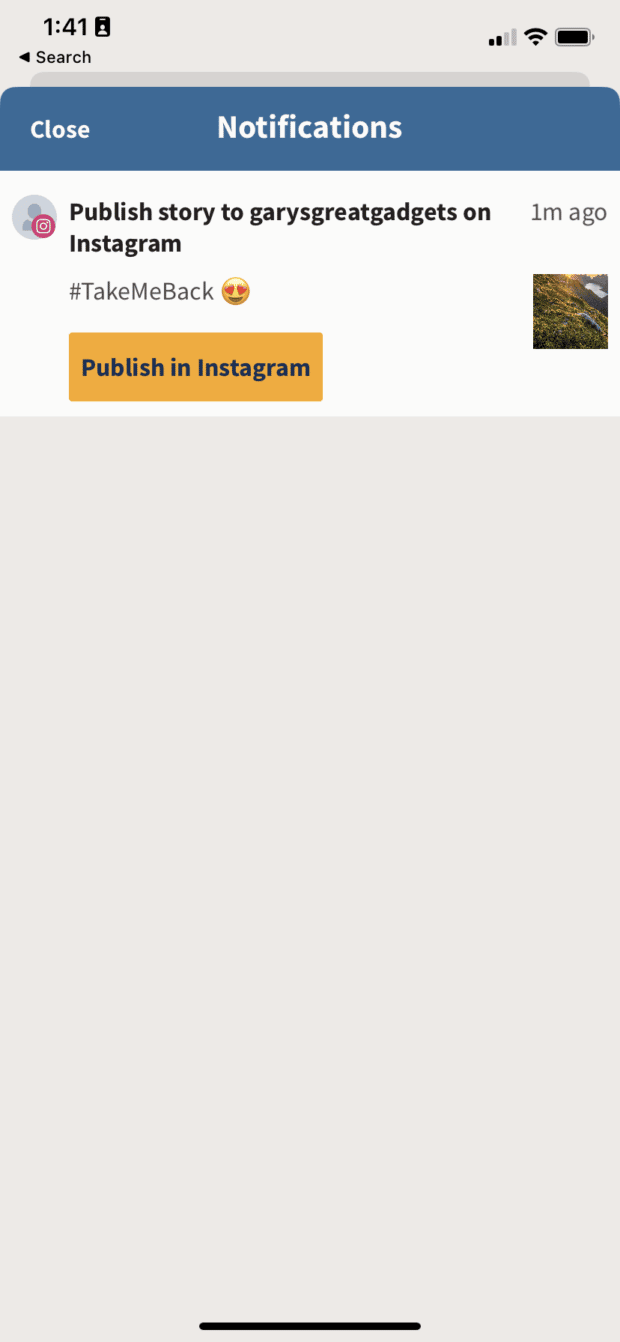 The Instagram Story notification will appear in the Hootsuite app