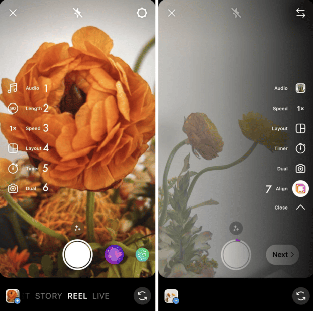 Reels editing features in the Instagram app