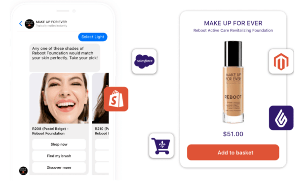 Chatbot risponde a proposito del prodotto Reboot Foundation sul sito E-Commerce di Makeup Forever