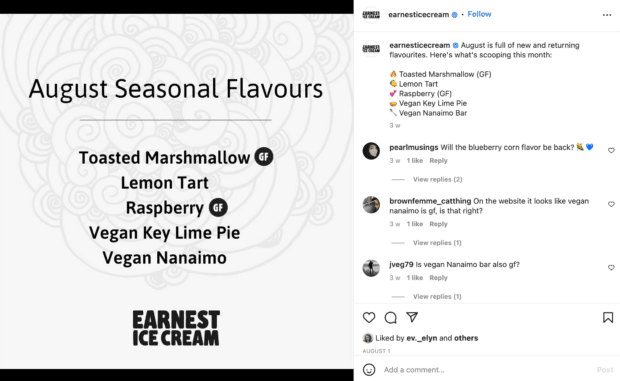 earnest ice cream instagram caption using different types of emojis