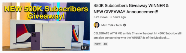 Matt Talks Tech new 500K subscribers giveaway