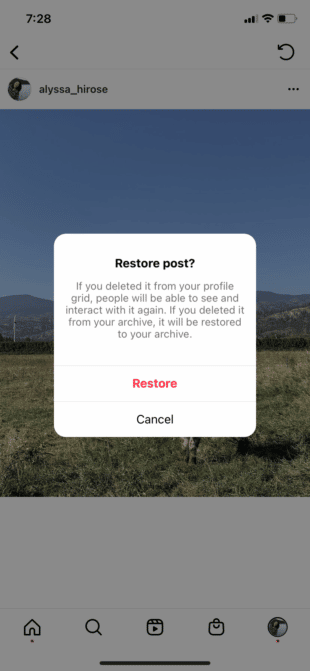 Recover a deleted photo on Instagram