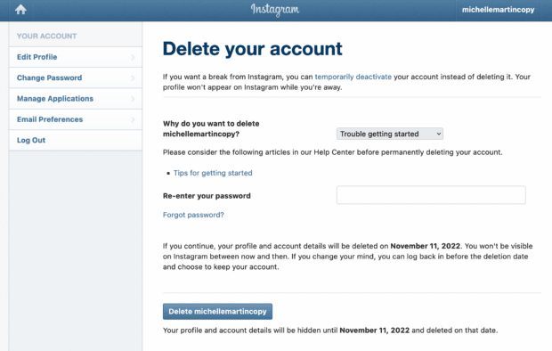 How to delete Instagram account