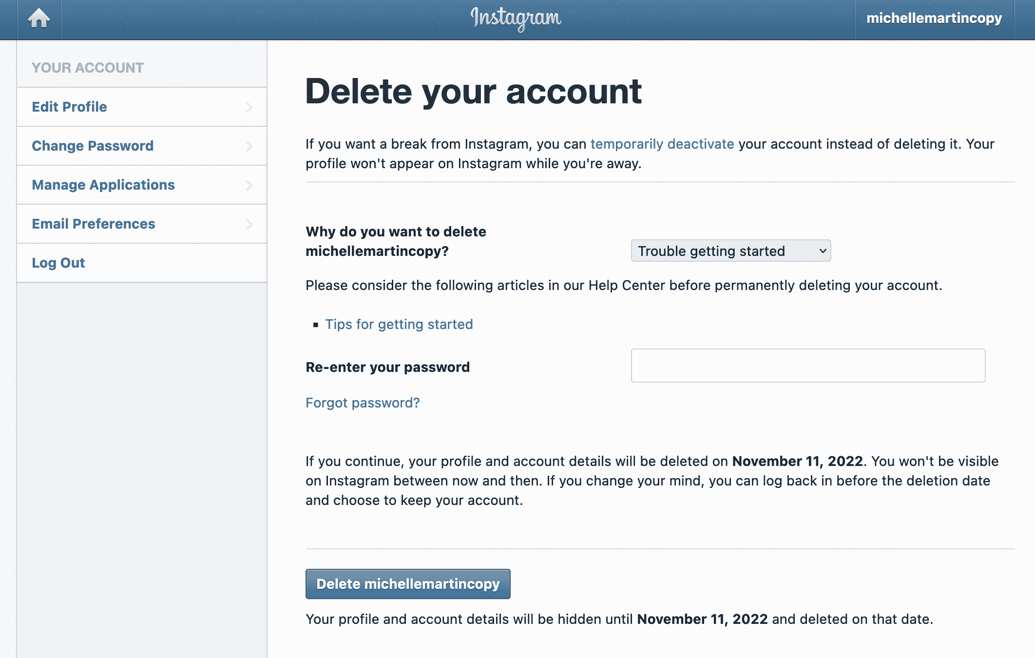 Delete account перевод на русский