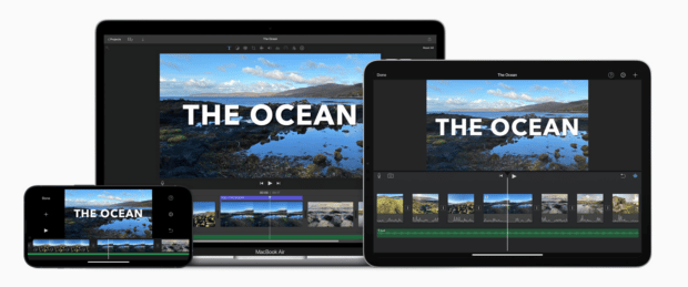 capture d’écran du montage d’une vidéo intitulée The Ocean dans iMovie