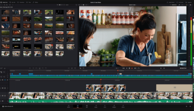 montage d’une vidéo de deux personnes cuisinant dans DaVinciResolve