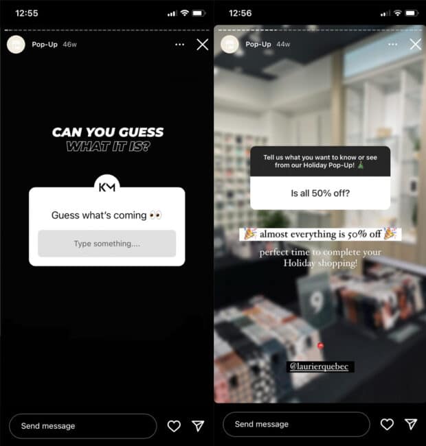 tease holiday pop-up store in Instagram story