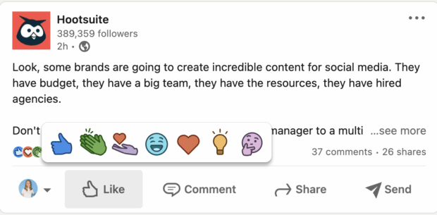 LinkedIn post reactions