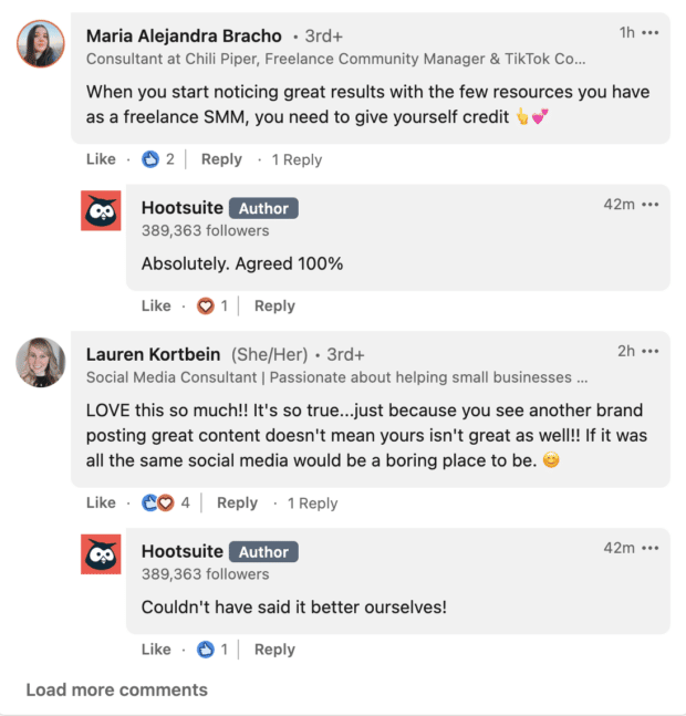 Beispiel für Nutzerkommentare auf LinkedIn