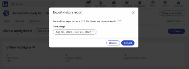 Exporting data from LinkedIn analytics