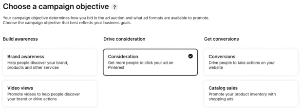 choose a pinterest campaign objective