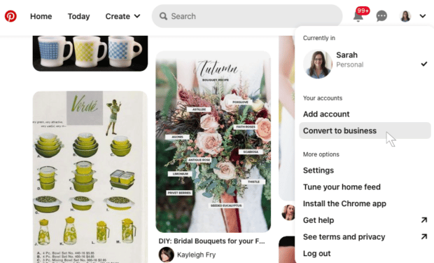 convert your personal Pinterest profile