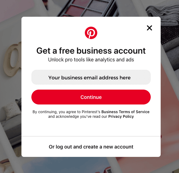 sign up for a pinterest business account