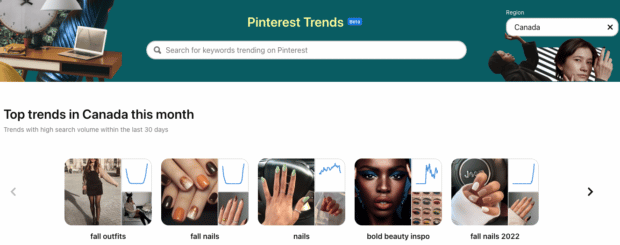 pinterest trends homepage, which can be used for pinterest seo research