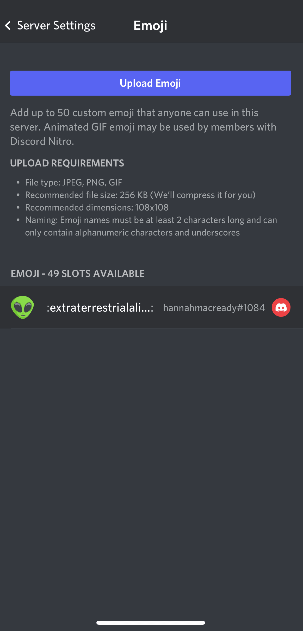 custom emojis displayed in discord server settings