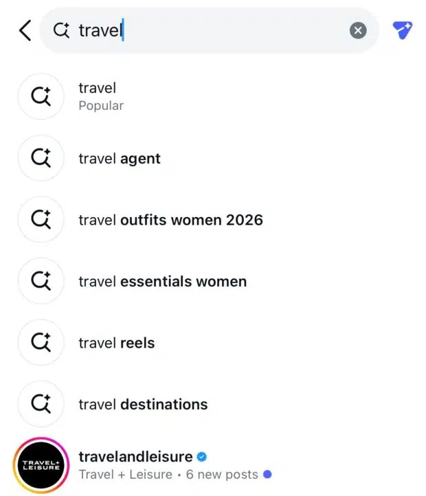 related searches to the keyword "travel" on instagram