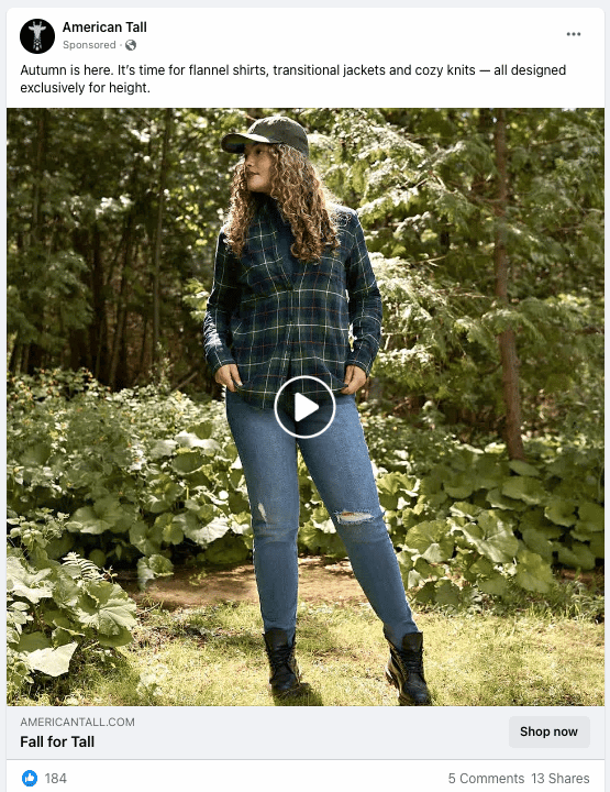 American Tall Clothing flannel shirt Facebook sponsored post