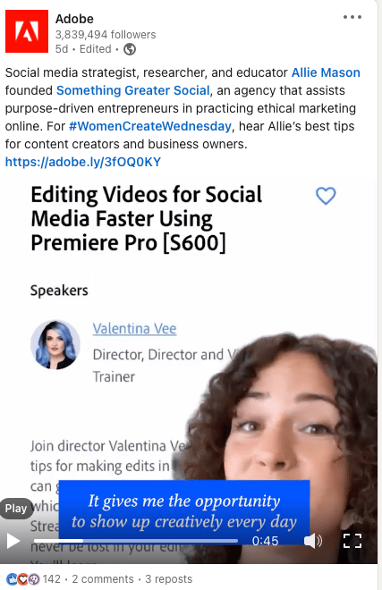 Adobe editing videos for social LinkedIn influencer ad