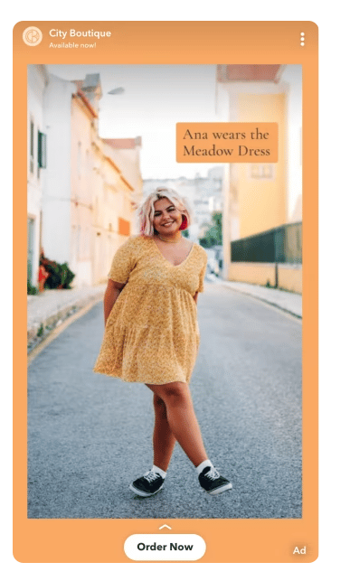 Snapchat Boutique yellow dress image ad