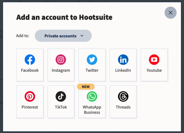 Adding a social media account to Hootsuite