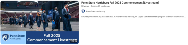 Commencement livestream on YouTube from Penn State