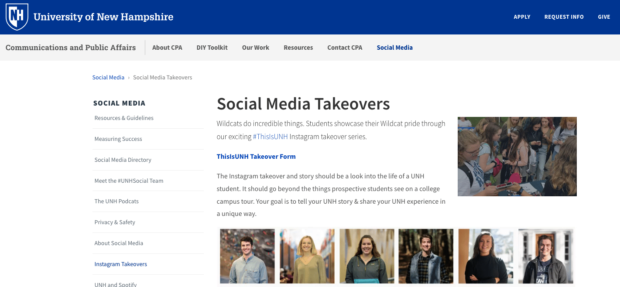 Student takeover application from the University of New Hampshire