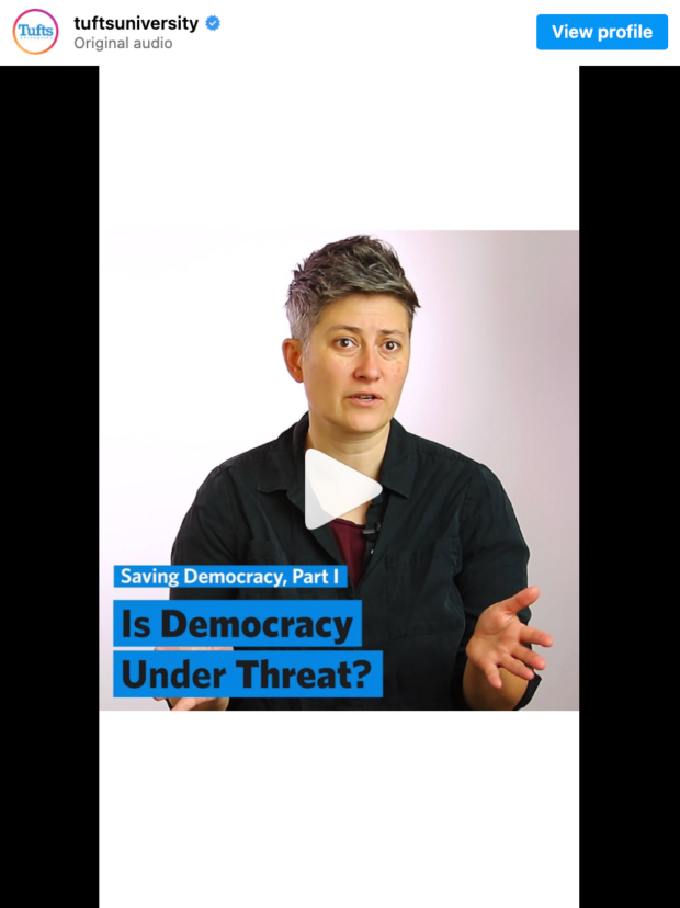 Instagram video from Tufts University featuring faculty